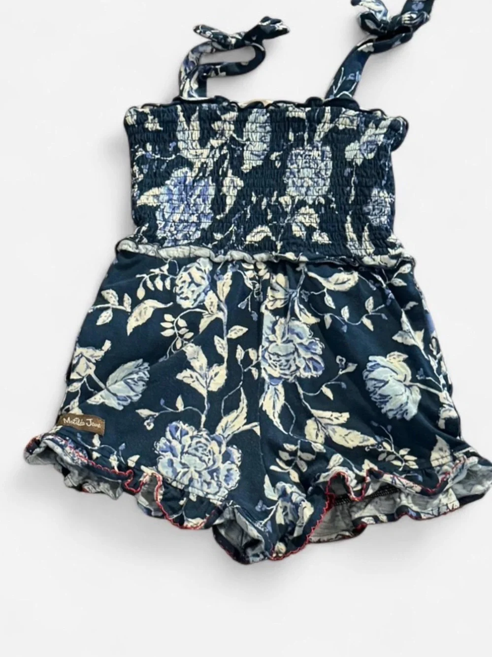 Matilda Jane Navy Floral Ruffle Tie Strap Romper Size 6